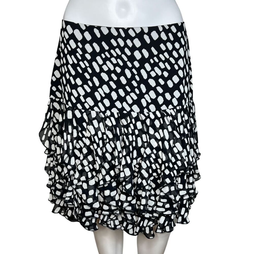 White House Black Market Skirt Womens 6 Black Polka Dots Retro Layered Ruffle